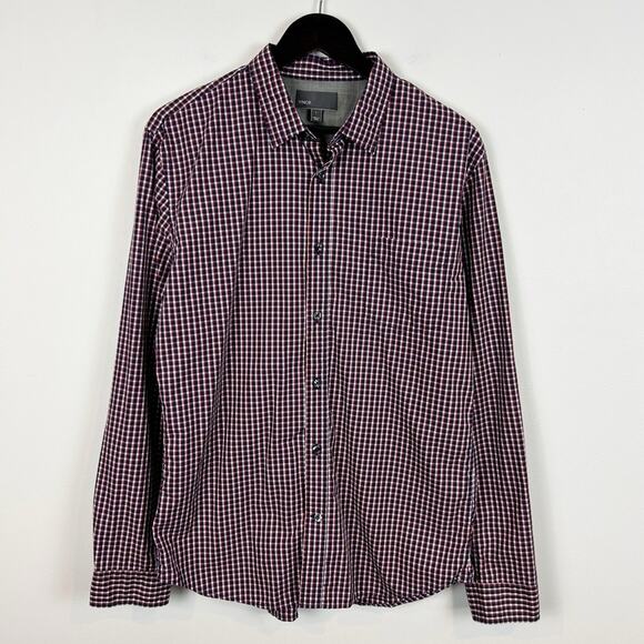 Vince Men's Navy Blue and Red Check Button Down Size Large - Picture 1 of 5